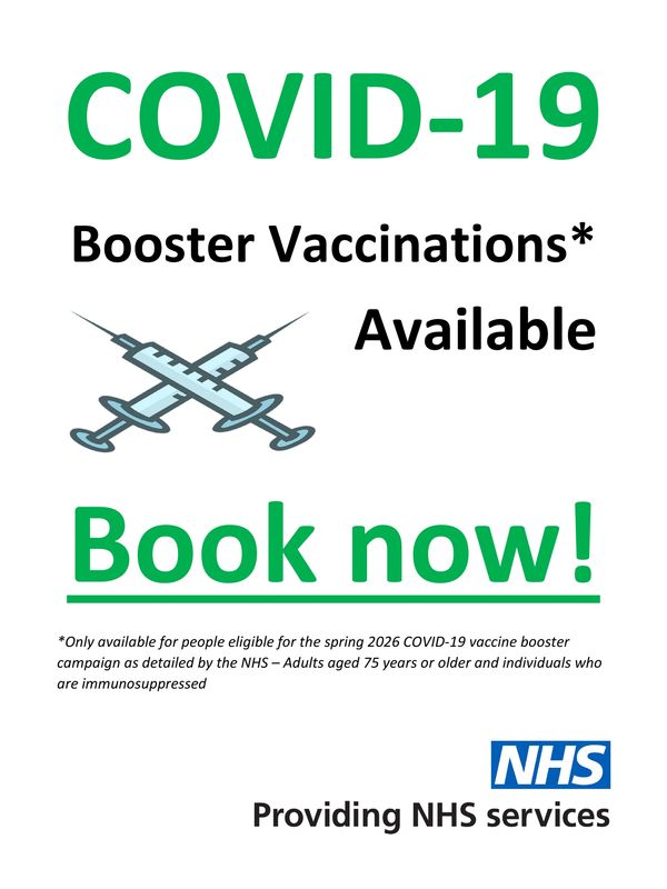 COVID-19 booster vaccinations available, book now through NHS.