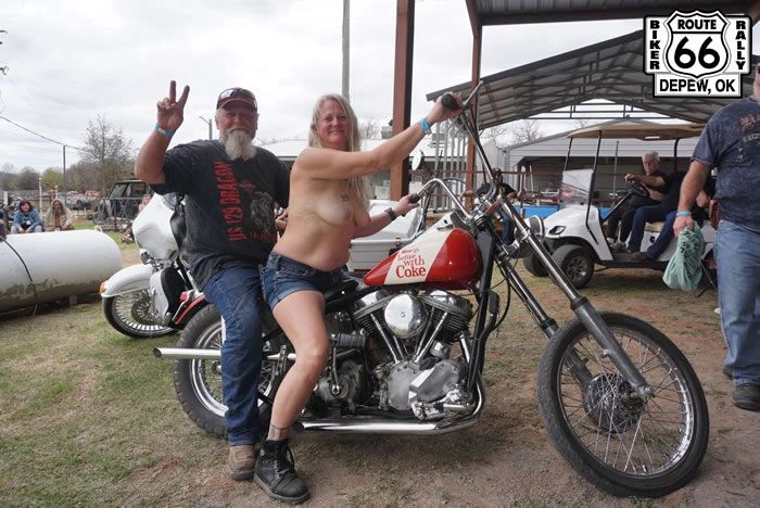 Biker Girl Topless at Route 66 Rally