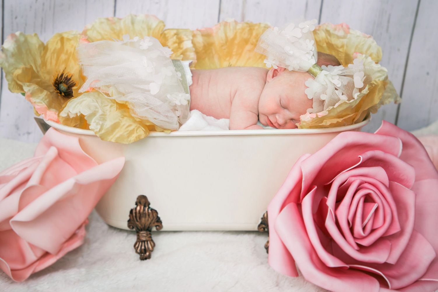 newborn photography, cute baby with flowers, giant flowers with baby, baby portraits.