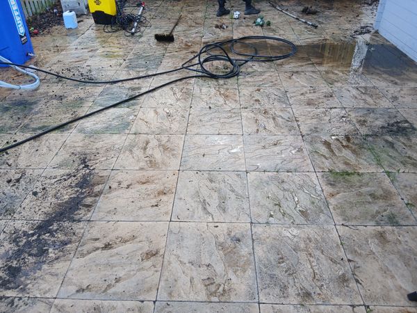 Before — Patio Cleaning Hassocks
Moss, algae, and built-up dirt had left this patio stained.