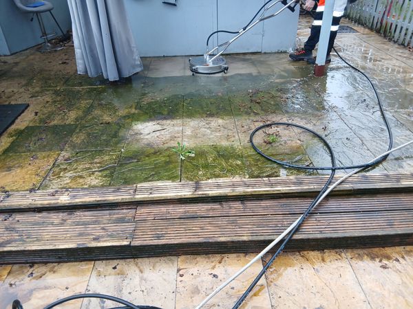 Before — Patio Cleaning Hassocks
Moss, algae, and built-up dirt had left this patio stained.