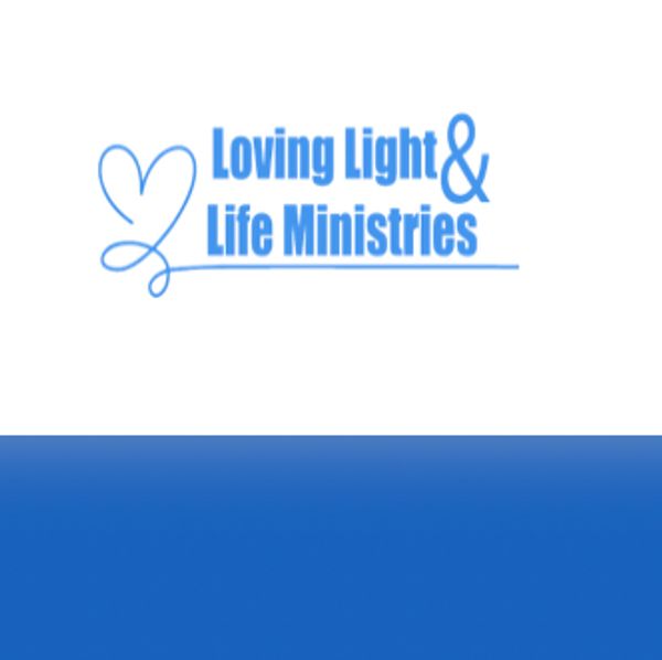 Logo of Loving Light &amp; Life Ministries with a heart outline and blue text.