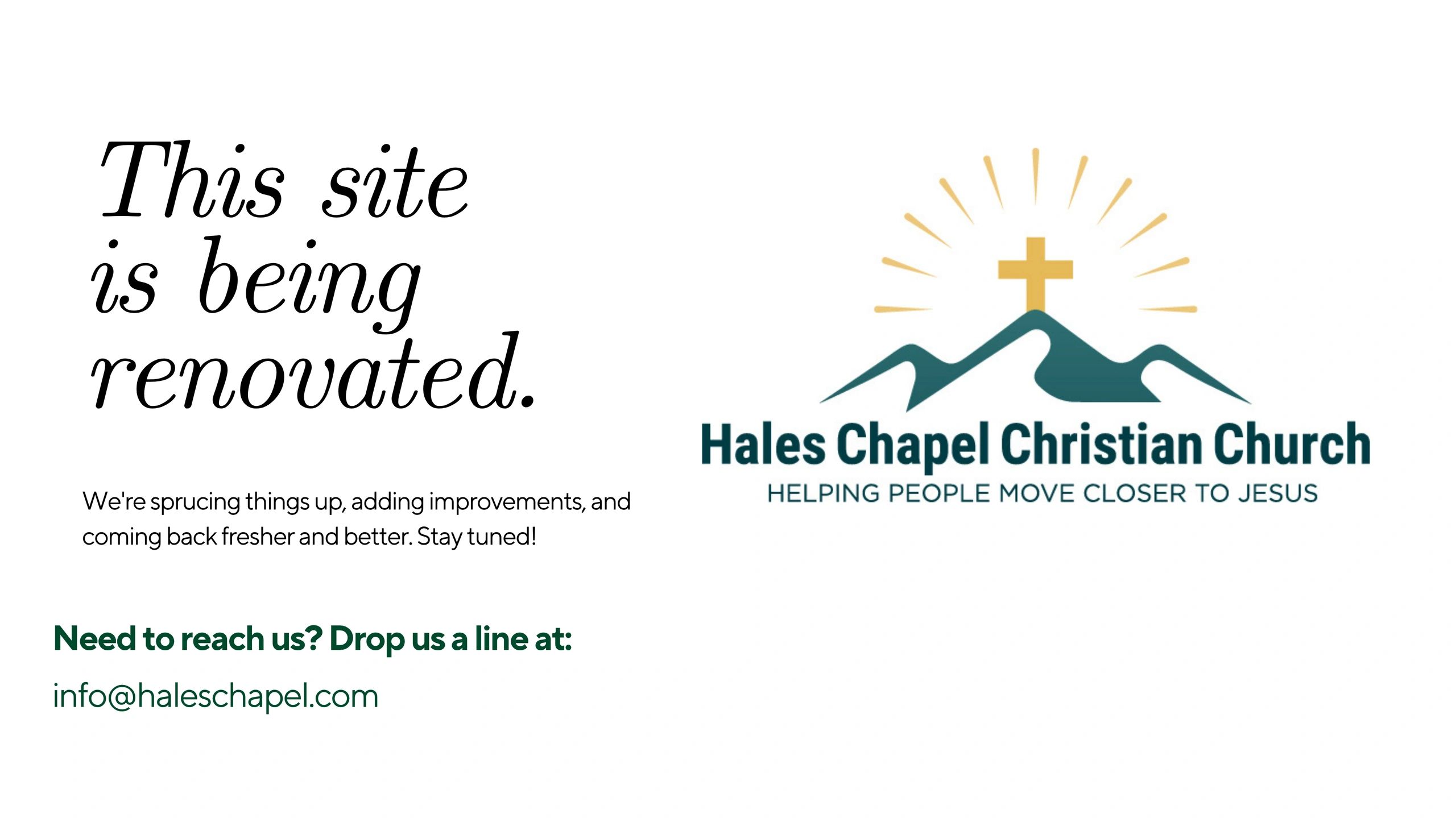Hales Chapel Christian Church website under renovation. Contact info@haleschapel.com for assistance.