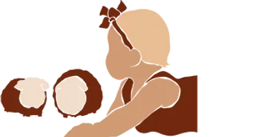 Illustration of a baby wearing a headband with coconuts beside it.