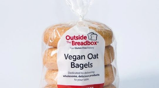 Bag of outside the bread box vegan and gluten-free oat bagels