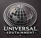 Metallic Universal Edutainment logo with a globe design.
