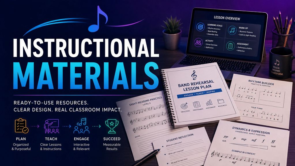 Instructional materials for music education with lesson plans and practice sheets.