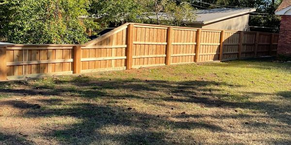 6' Cedar Board on Board Cedar Privacy Fence with Cedar Wrapped posts.
