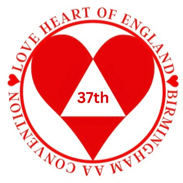 Red heart logo with '37th' and text about Heart of England Birmingham AA Convention 2026