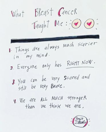 Handwritten notes on lessons from breast cancer.