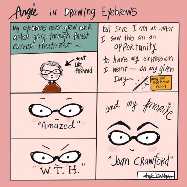 Comic about drawing eyebrows after breast cancer treatment.