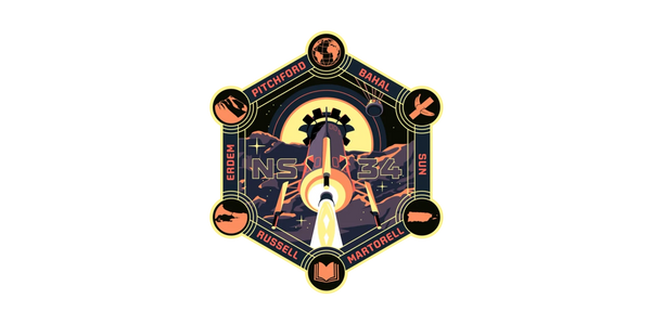 logo of NS-34 New Sheppard Mission Logo J.D. Russell Mission One Earth with Arvi Bahal, Gökhan Erdem