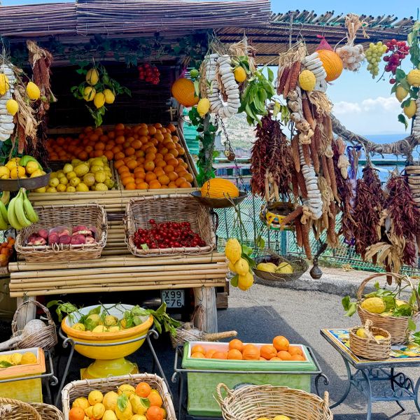 Fresh fruit on a roadside lookout on the Amalfi Coast