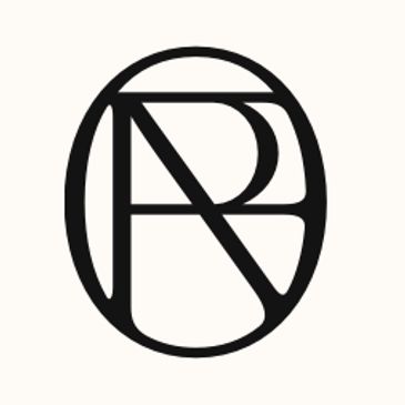 Abstract black monogram logo with letters P, R, and D inside an oval.