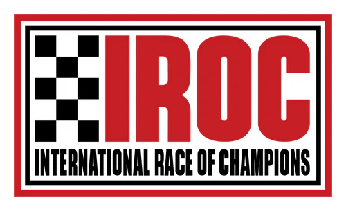 IROC logo with checkered flag and bold red letters.