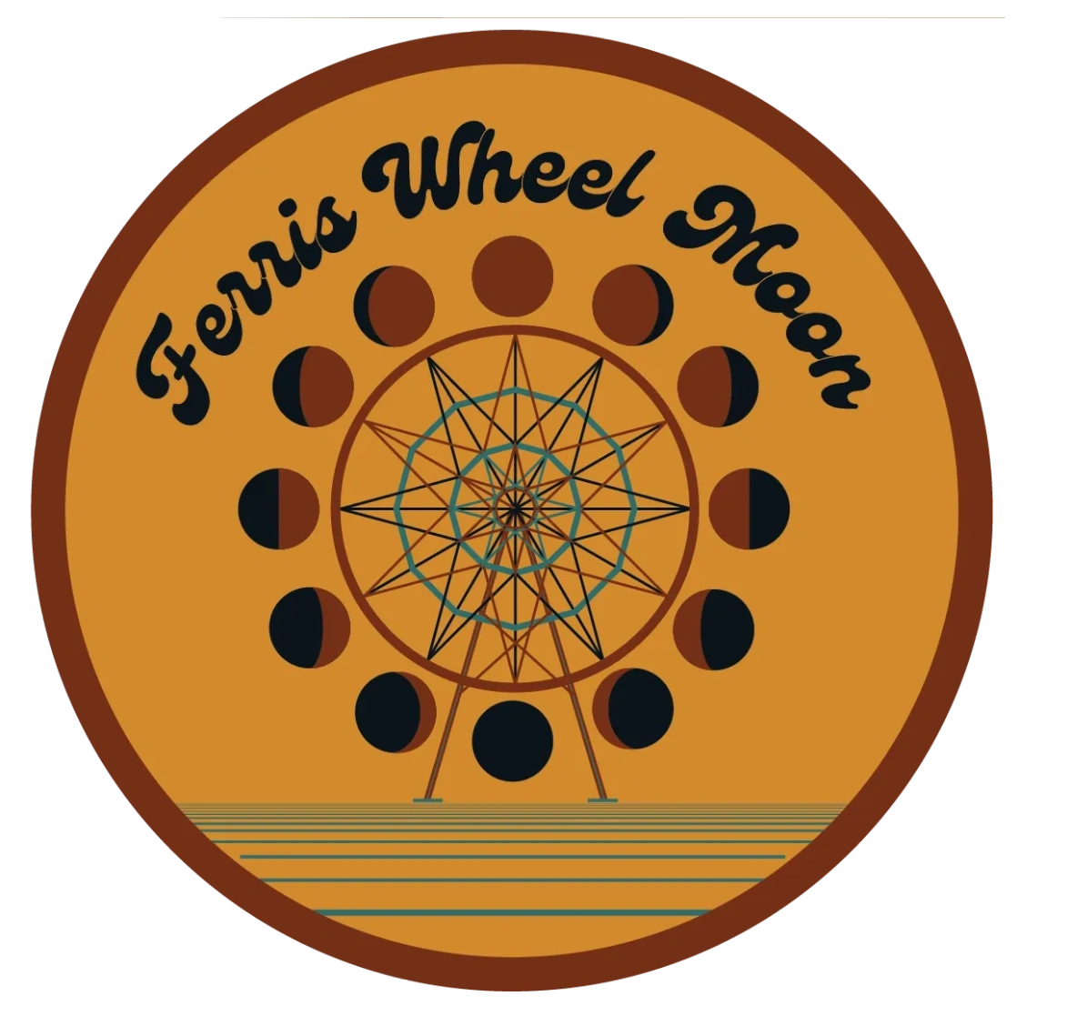 Logo for Minneapolis-based band Ferris Wheel Moon. Features Ferris Wheel and phases of the moon