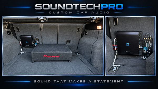 Custom trunk audio with a Pioneer subwoofer, Alpine amplifier, and AudioControl processor.