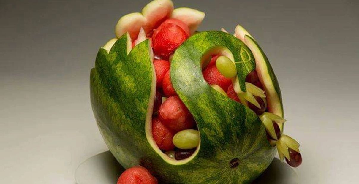 Fruit Basket "Swan"  Ingredients:  watermelon and grapes