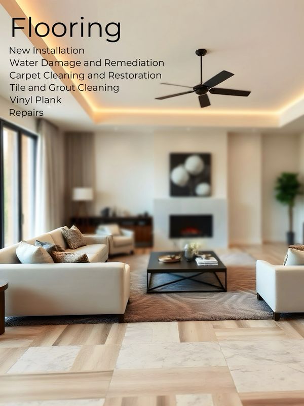 Living room with different types of flooring