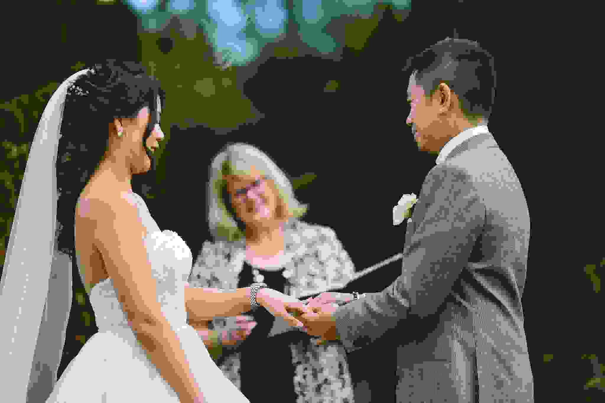 The placing of the rings during a wedding ceremony.
