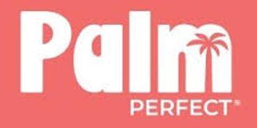 Palm Perfect logo on coral background.