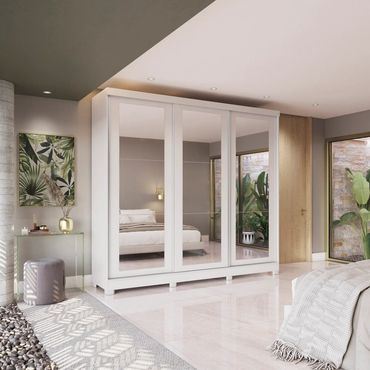 Guarda-Roupa Casal 100% MDF Kappesberg 3 Portas de Correr com Espelhos 8 Gavetas branco CB3PM583-BR

