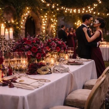 Elegant masquerade  wedding candlelight  romantic dancing. Wedding planner in Hastings East Sussex