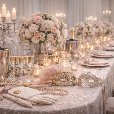 Elegant masquerade wedding with floral arrangements and candles.
Wedding planner in Hastings