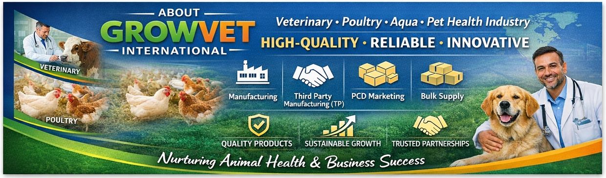 GrowVet International supports veterinary, poultry, and pet health industries with quality products and trusted partnerships.