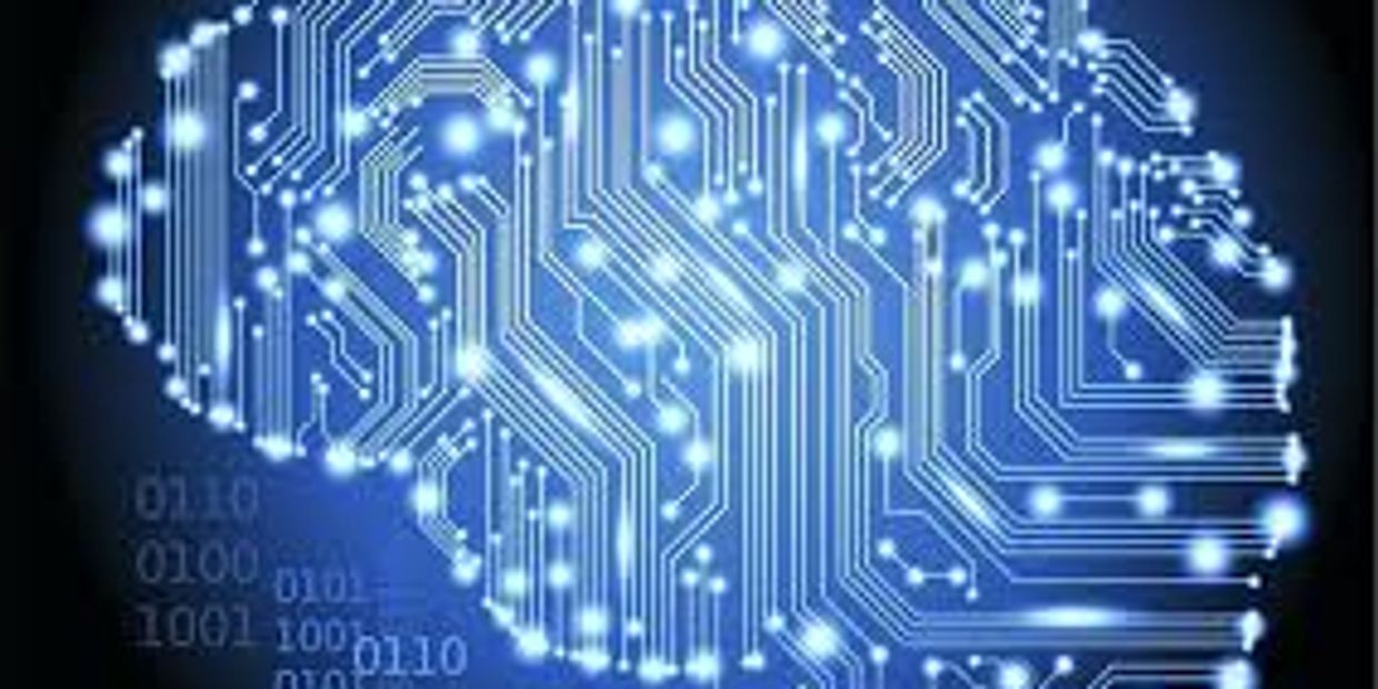 Digital brain circuit with glowing nodes and binary code.