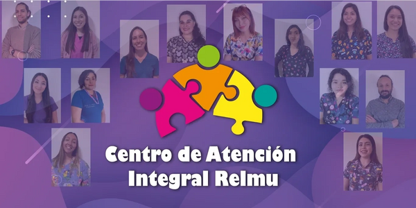 Collage of staff photos with puzzle logo and Centro de Atención Integral Relmu text.