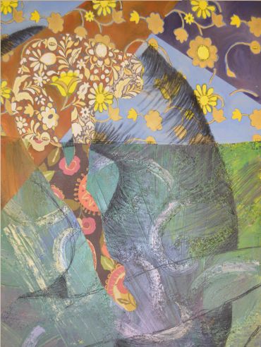 Abstract floral and geometric pattern painting.