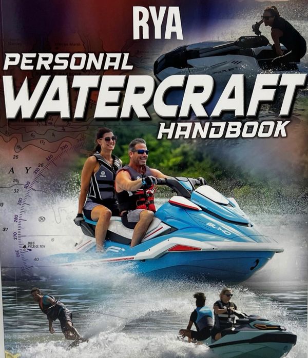 Cover of RYA Personal Watercraft Handbook with images of people riding watercrafts.