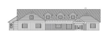 Architectural line drawing of a large house's front elevation.