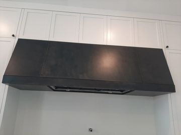 Custom Residential Hood Shroud Black Stainless Install Fabrication Okanagan Stainless Steel Kelowna