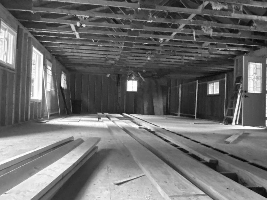 Interior of a house, framing and studs.