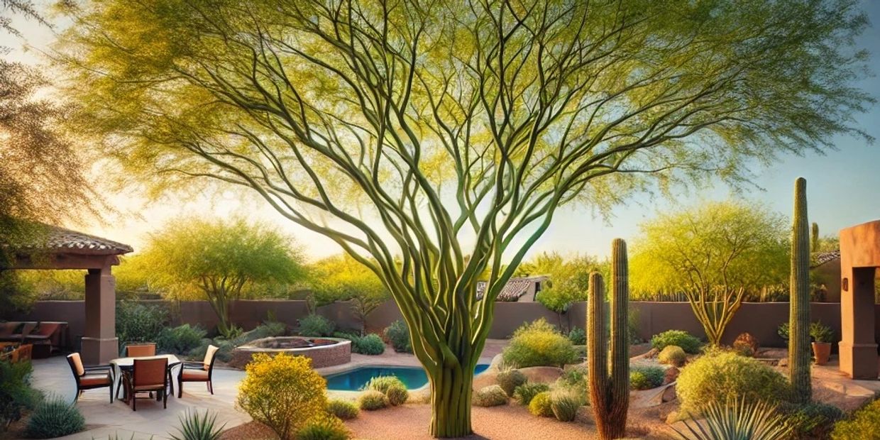 Arizona desert landscape with a healthy Palo Verde tree.