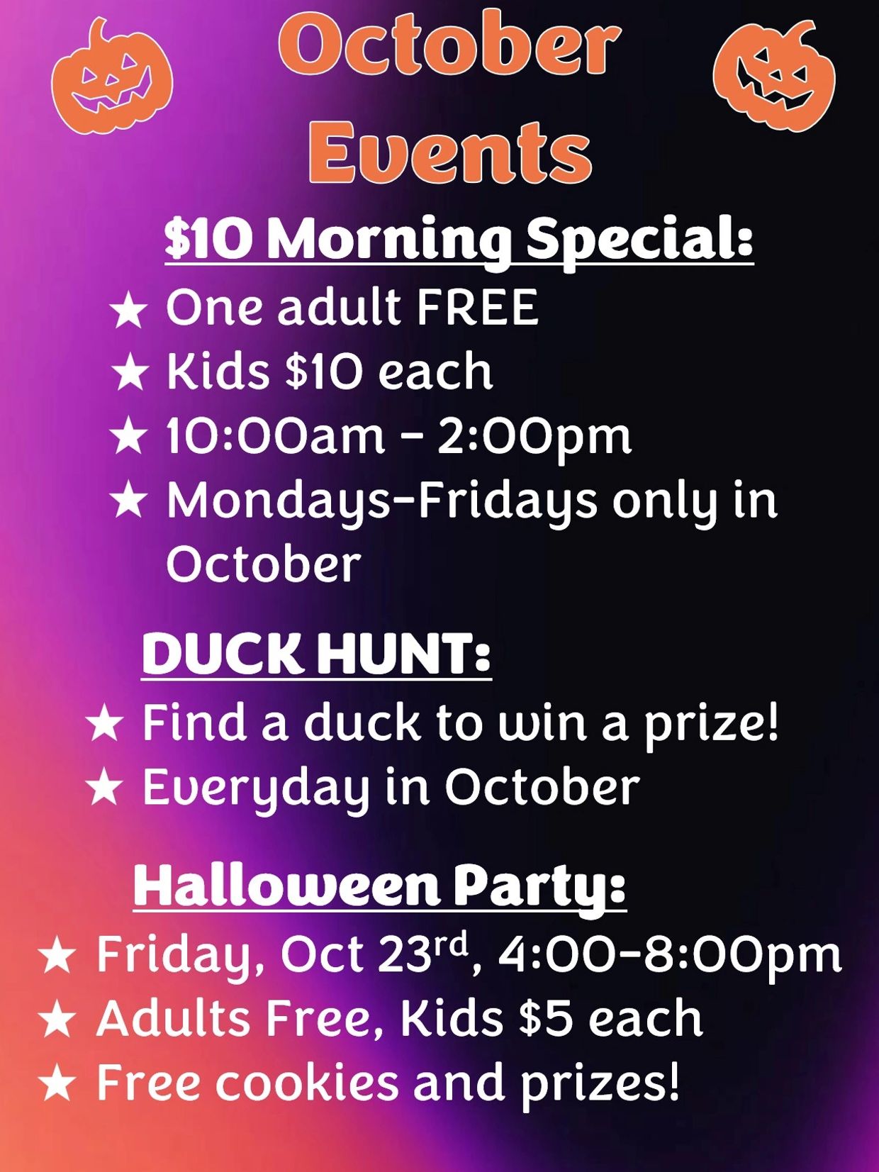 October Specials and Events at Wild Child Indoor Play