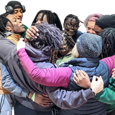 Group hug among friends.