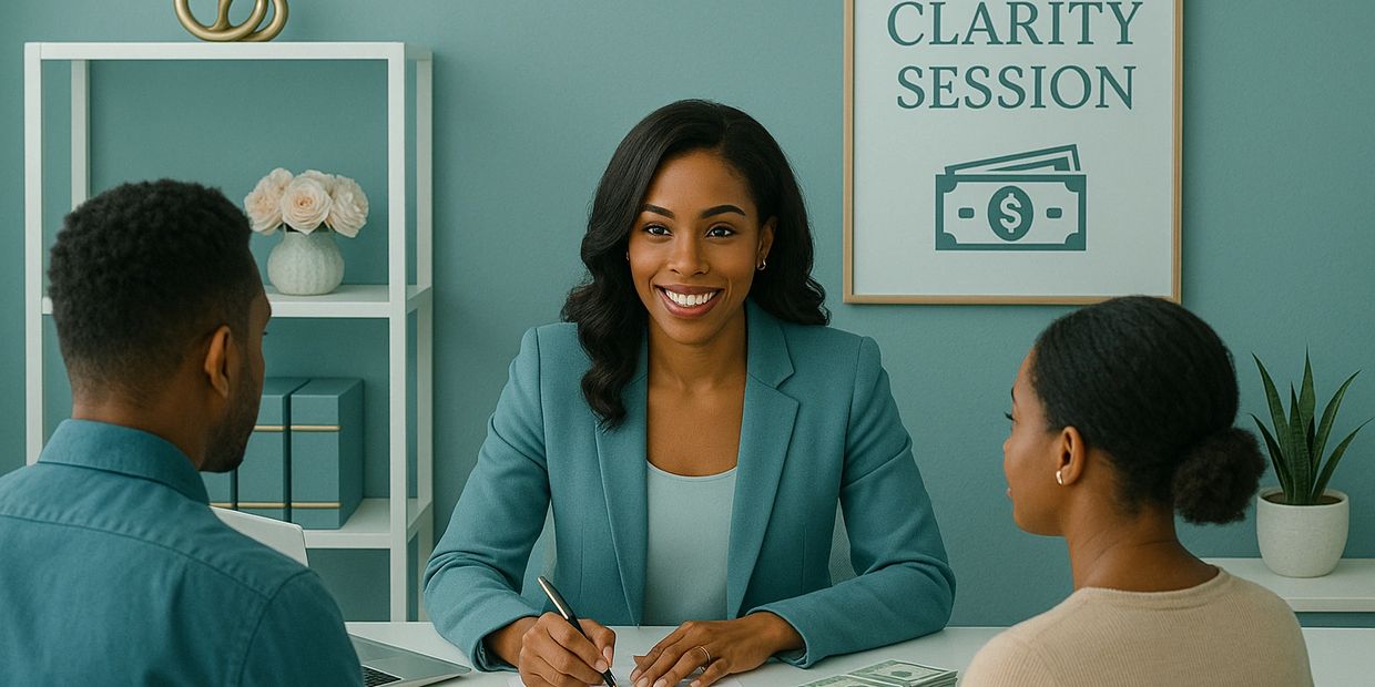 Financial advisor meeting with a couple during a clarity session.