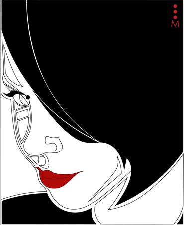 Marisol Alvarez portfolio self portrait illustration. Black, white and red digital graphics.