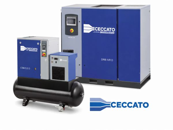 Industrial air compressors by Ceccato with blue panels.