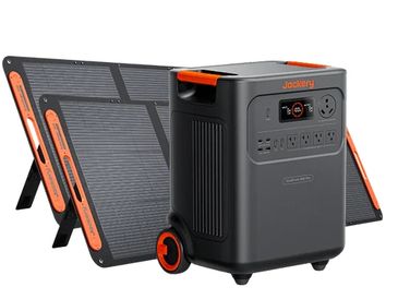 Portable solar generator with foldable solar panels.
