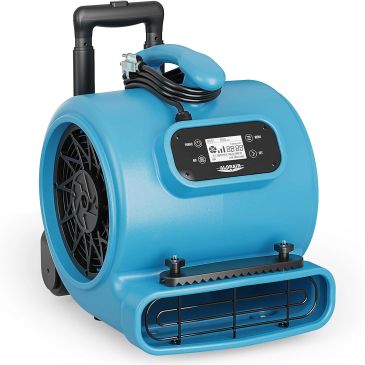 Portable industrial air mover fan in blue.