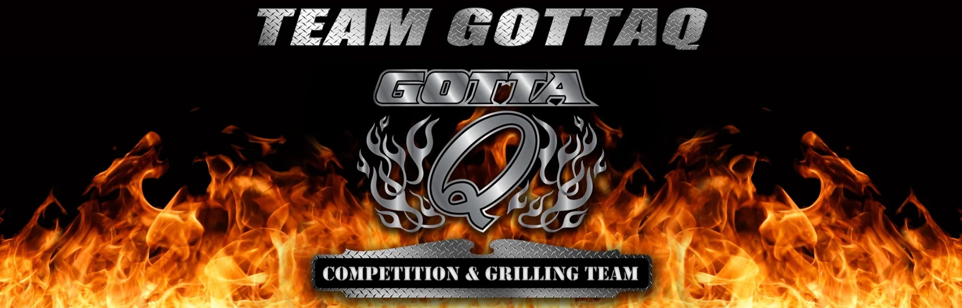 Logo of Team GottaQ with flames and metal textures.