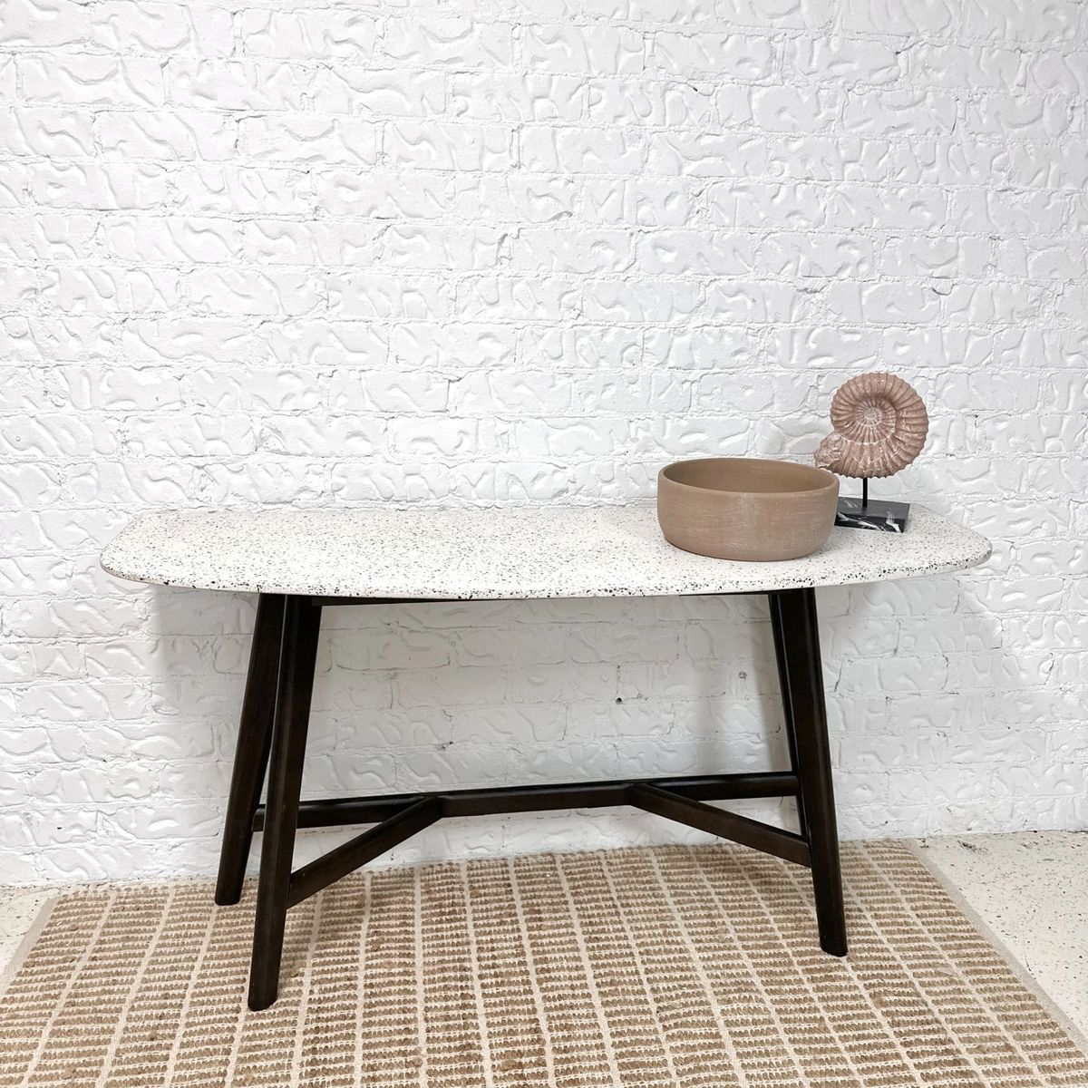 Nick Scali Heavy Terrazzo Console Table with Dark Walnut Legs