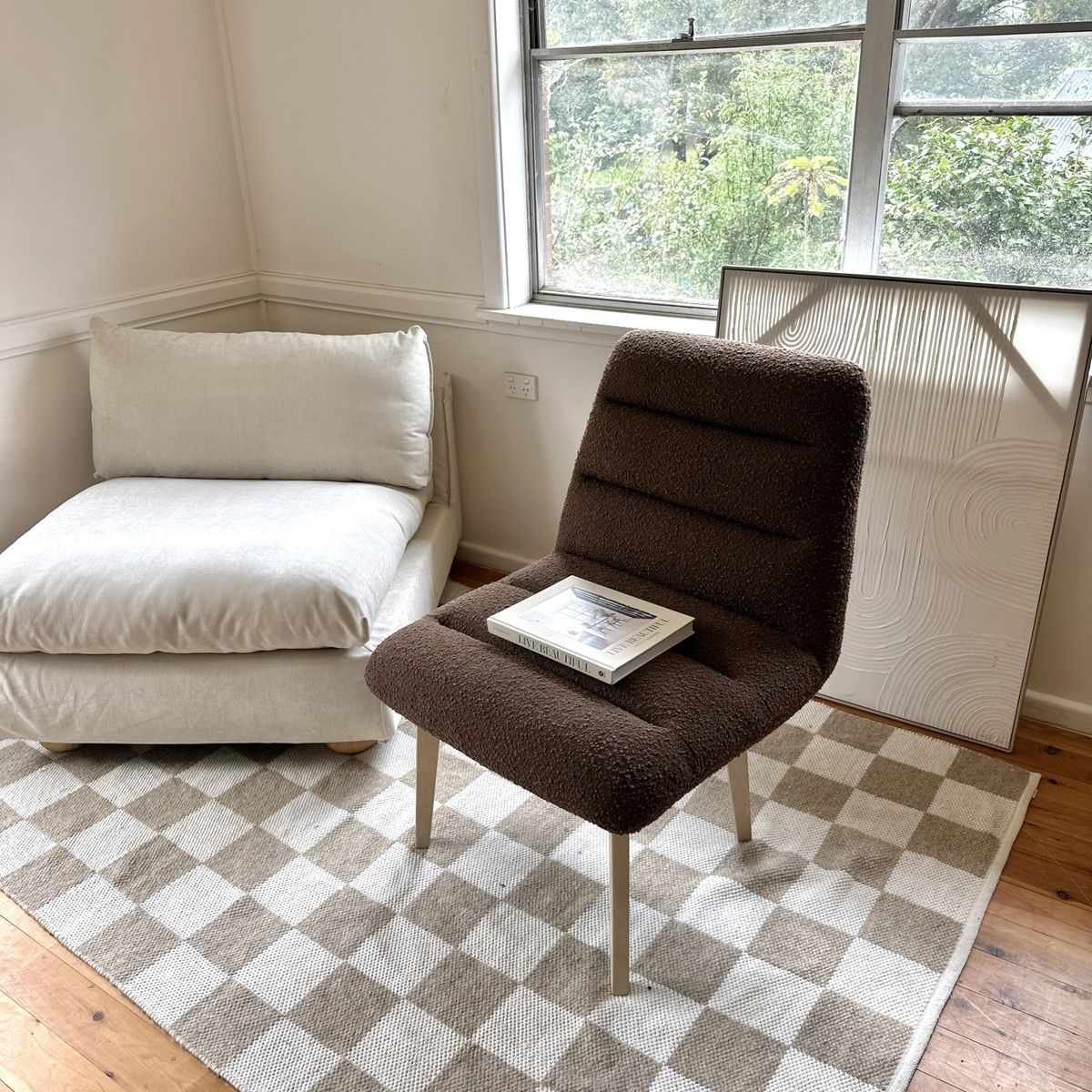 Freedom Custom Boucle Occasional Armless Chair in Mocha
