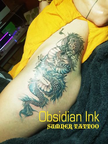Dragon tattoo Tattoo. Ivar Treskon,
 Obsidian Ink Sumner Tattoo, Christchurch.