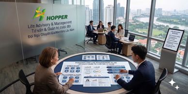 Cuộc họp tư vấn và quản lý tại văn phòng hiện đại của Hopper.