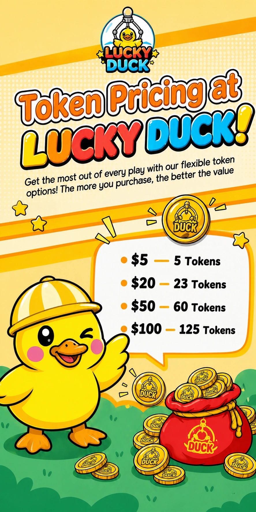 Lucky Duck token pricing with flexible options for more value.